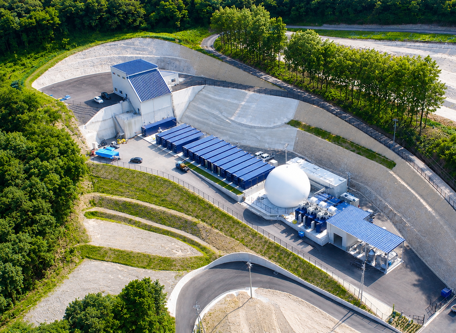 バイオガス発電所のプラント全景